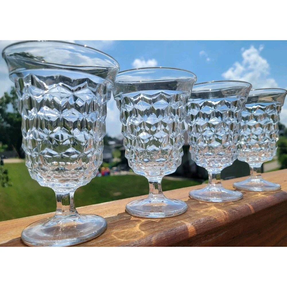 Fostoria American Clear Footed Cubist Low Water Goblets Set of 4 Vintage 5.5 in